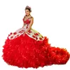 Роскошные белые и красные платья Quinceanera Skir