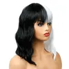 Womens White & Black Curly Hair Wigs Fashion For Daily Party Cosplay Full Wig