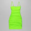 Top quanlity Sexy Spahetii Strap Slim Neon Fluorescent vert Col Carré Moulante Mini Robe pour Femmes Soirée Club Robe 220506