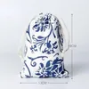 Present Wrap Multi-Size Cotton Linen Blue and White Porcelain Drawstring Storage Bag Christmas Wedding Candy Smycken Packing 1PCGift