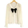 Женские блузкие рубашки бренд бренд V-образный вырезка с длинным рукавом шифоновый блузок съемный бабочек