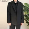 INCERUN Fashion Men Casual Blazers Solid Color Korean Long Sleeve Lapel Leisure Suit With Belt Handsome Streetwear Mens Blazer 7 220527