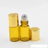 Rouleau de verre ambré portable rechargeable de 3 ml sur une bouteille de parfum à l'huile essentielle en acier inoxydable Roller Ball PAR DHL. / Fedex