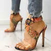 Sandals 2022 Large High-heeled Fashion Wrapped Belt Thin Heel Square Head Women's Shoes