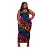 Women Sexy Plus Size Dresses Sets 2 Piece Outfits Tank Crop Top Bodycon Midi Skirt Suits Gradient Print Leopard Dresses XL-5XL