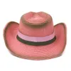 Cowboy-Strohhut im westlichen Stil für Damen und Herren, Frühling, Sommer, Outdoor, große Krempe, Strand-Sonnenschutzhut mit Stern-Aufdruck