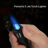 2022 New Triple Torch Cigar Gun Lighter Refill Metal Windproof Cigarette Gas Butane 3 Jet Lighter Powerful Colorful Blue Flame Gadgets Gift