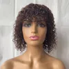 Jerry Curl Human Hair Short Bobs 12 inch 12 inch medium Brown Indian Hair Hair Wig with Bangs Full Machine Made