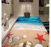 Custom photo flooring wallpaper 3d Wall Stickers Modern Seaside Beach Sea Wave Shell Living Room 3D Floor Painting walls papers home decoration