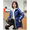 Ny Winter Down Cotton Jacka Parkas Women Fashion Glossy Keep Warm Service Huva Löst Top Casual Green Cotton Coat L220730