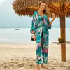 Robes Décontractées Style Chinois D'été Femmes Beachwear Cover-ups Tunique En Coton Vert Sexy Avant Ouvert Kimono Cardigan Tops Blouse Chemises N734Casu