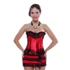 Bustiers Corsets Corset Busiter avec lacets en Satin rouge fermeture éclair désossée dentelle latérale et Mini jupe à nœud grande tailleBustiers