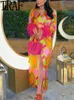 Traf tryckta långa klänningar för kvinnor abayas wrap fjäderklänning kvinna långärmad midi kvinnlig klänning boho eleganta festklänningar 220510