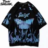 Mens Hip Hop T Shirts Blue Fire Flame Butterfly Streetwear Tshirt Harajuku Summer Short Sleeve T-Shirt Cotton Tops Tees 220504
