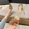 Scarpe col tacco alto trasparenti da donna primavera una parola fibbia tacco a spillo temperamento sexy singoli sandali scarpe
