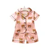 Summer kids boys and girls pajamas satin cartoon bear home service short-sleeved baby boy clothes set two-piece suit 1-4 years