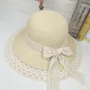 Ladies Summer Lace Bowknot Straw Caps Big Brimmed Hat Sun Hat Outdoor For Bekväm andliga kvinnor Cap