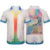 新しいカサブラン明晰夢島風景色気質サテン半袖シルクシャツドレスシャツカジュアル