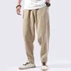 2022 frühling Sommer Casual Leinen Hosen Männer Pluderhosen Jogger Sport Jogginghose Einfarbig Schwarz Grau Knöchel länge Hose L220706