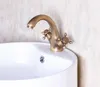 Bathroom Sink Faucets Antique Brass Dual Cross Handle Single Hole Vessel Faucet Mixer Tap Lnf250
