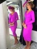 Fuchsia hete roze maandwerper van de bruid jurken met lange mouw thee-lengte moeder gelegenheid prom feestjurk vestido de madrinha