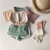 2pcs Baby Boys Girls Outfits Sets Summer Fashion Short Sleeve Kids T-shirts + Shorts Stitching Color Clothing 220507