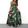 Sexy Women Boho Two Piece Set Crop Top Long Skirt Floral Printed Bandeau Strapless Bandage Ruffles High Waist Skirts Holiday 220509