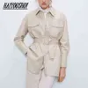 Za 2021 nouveau Design en cuir PU femmes hiver solide ceintures manteau femme qualité vêtements d'extérieur femmes veste grande taille L220728