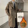 Men's Wool & Blends Winter Thick Long Woolen Coat Men Warm Fashion Casual Plaid Korean Loose Oversized Mens Overcoat T220810