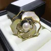 Luxury Shell Hollow Rose Flower Elegant Designer Brooches Pins With Big Pearl Jewelry Accessories