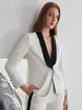 Kleurpassende tweedelige brede poot pant Suits 2022 vrouwen casual vrouwelijke trouwkleding moeder van de bruid broek set