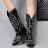HBP Western Boots Fashion Knee Booties Autumn and Winter Women Low Heel Sleeve Middle Tube broderade Knight Boots Ladies Shoes 220802