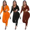 2022 Womens Rib Pleated Pants Suit Sportswear Fall Winter Fashion U-neck Long Sleeve Shirts Trousers Sports Outfit Ladies Sweatsuits