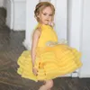 Mädchenkleider Gelb Babykleidung Blumenmädchen Minilänge Kinder Partykleider Neckholder Formeller Stufenrock BowGirl's