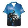 Мужские повседневные рубашки Синяя мужская рубашка с коротким рукавом с V-образным вырезом Хэллоуин Страх Черная летучая мышь с принтом Летняя мужская одежда Свободная рубашка для отдыхаМужская