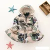 Novos Crianças Floral Casaco Com Capuz Meninas de Inverno Manga Longa Plus Velvet Mais Escolas Outwear Crianças Down Coat 2 Cores