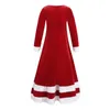 Girl's Dresses Kids Girls Christmas Costume Red Velvet Long Sleeves High Waist Belt Faux Fur Trimmed Dress Children Year Clothing