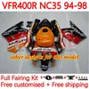 Kit Bodys pour Honda RVF400R VFR400 R N35 V4 VFR400R 94-98 134NO.16 RVF VFR 400 RVF400 R 400RR 94 95 96 97 98 VFR400RR VFR 400R 1994 1995 1996 1997 1998 Fairring Black Black Black Silver Black Black Black Black Fair