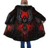 Męskie okopy płaszcze zimowe męskie cape viking odin tatuaż 3D druk grube polarowa kurtka z kapturem unisex casual ciepłe kurtki