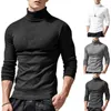 Sweaters voor heren lente en herfst heren basiston pullover vrije kleur vaste kleur lange mouw hoge nek slanke fit elastische bodem t-shirtme