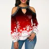 Women's Blouses & Shirts Casual Christmas Top Women Sexy Long Sleeves Off Shoulder Hollow Out Tee Tops Fashion Tree Print Elegant BlousesWom