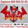 جسم الدراجات النارية لـ Daytona600 Daytona650 02-05 هيكل السيارة 148no.27 Cowling Daytona 650 600 CC 02 03 04 05 Daytona 600 2002 2003 2004 2005 ABS Fairing Kit White Black