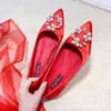 French women's wedding shoes Chinese Red Bridesmaid pointed thick heels spring new single Rhinestone 220506