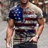 Męskie koszulki Koszulka Mężczyźni Summer Fash USA Flag Numer literowy wydrukowana T-shirt z krótkim rękawem vintage ponadgabarytowy