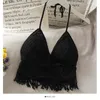 Tide Bra Slipklänning Skörd Toppar Retro Wild Camisole Tankar Hollow Perspektiv Tassel Sexig Spaghetti Strap Tanke Top Kvinnor Byggd i Bra 2022 Ny Back Lace Halter Neck Hals