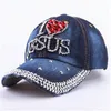 Ball Caps Women Denim Cloth Artificial Stones Bling Red I Love Heart Jesus Cotton Baseball CapsBall