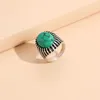 Anneaux de mariage Mode vintage turquoise Blue Stone Ring Retro Silver Plating Men's Open Sonnedding