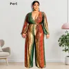 Survêtements pour femmes de grande taille Perl Col V Tie Dye Combinaison pour femmes à manches longues barboteuses à jambes larges lâche décontracté vêtements d'automne 4XL 5XL