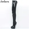 Sorbern Unisex Crotch Thigh High Boots 18Cm Metal High Heel Long Boot Ladies Shoes Platform Spike Hard Walk Boot Pointy Toes