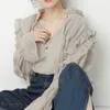 Kobiety damskie bluzki słodkie japońsko eleganckie v szyję rękaw damski bluzka prosta elegancka solidna biuro damskie jesień 2022 Blusas misze